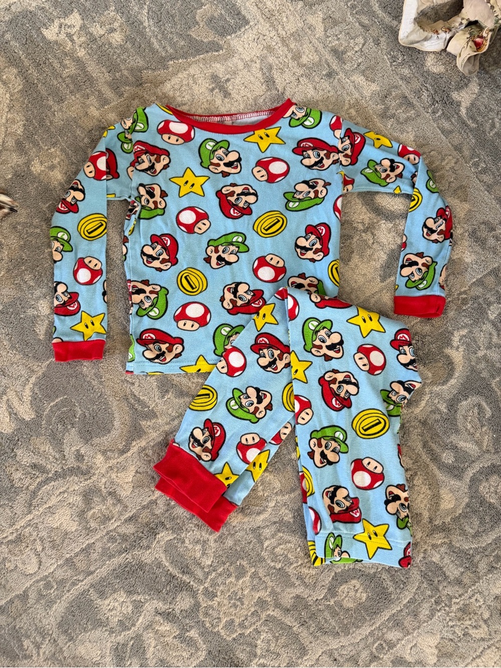 Kids Super Mario Brothers Pajama Set Nintendo with Red Trim